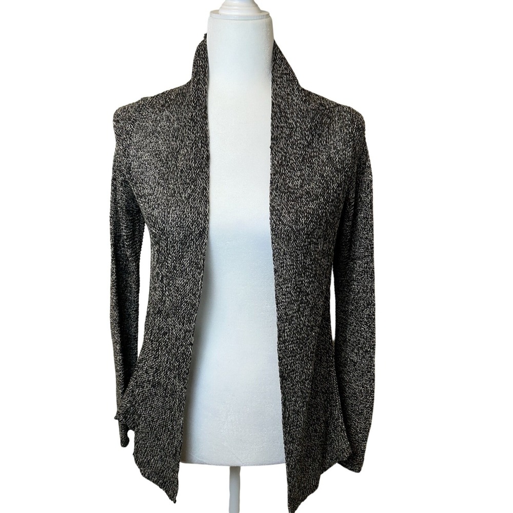Eileen Fisher Open Front Cardigan‎ Knit Sweater 100% Linen Black White Size XS